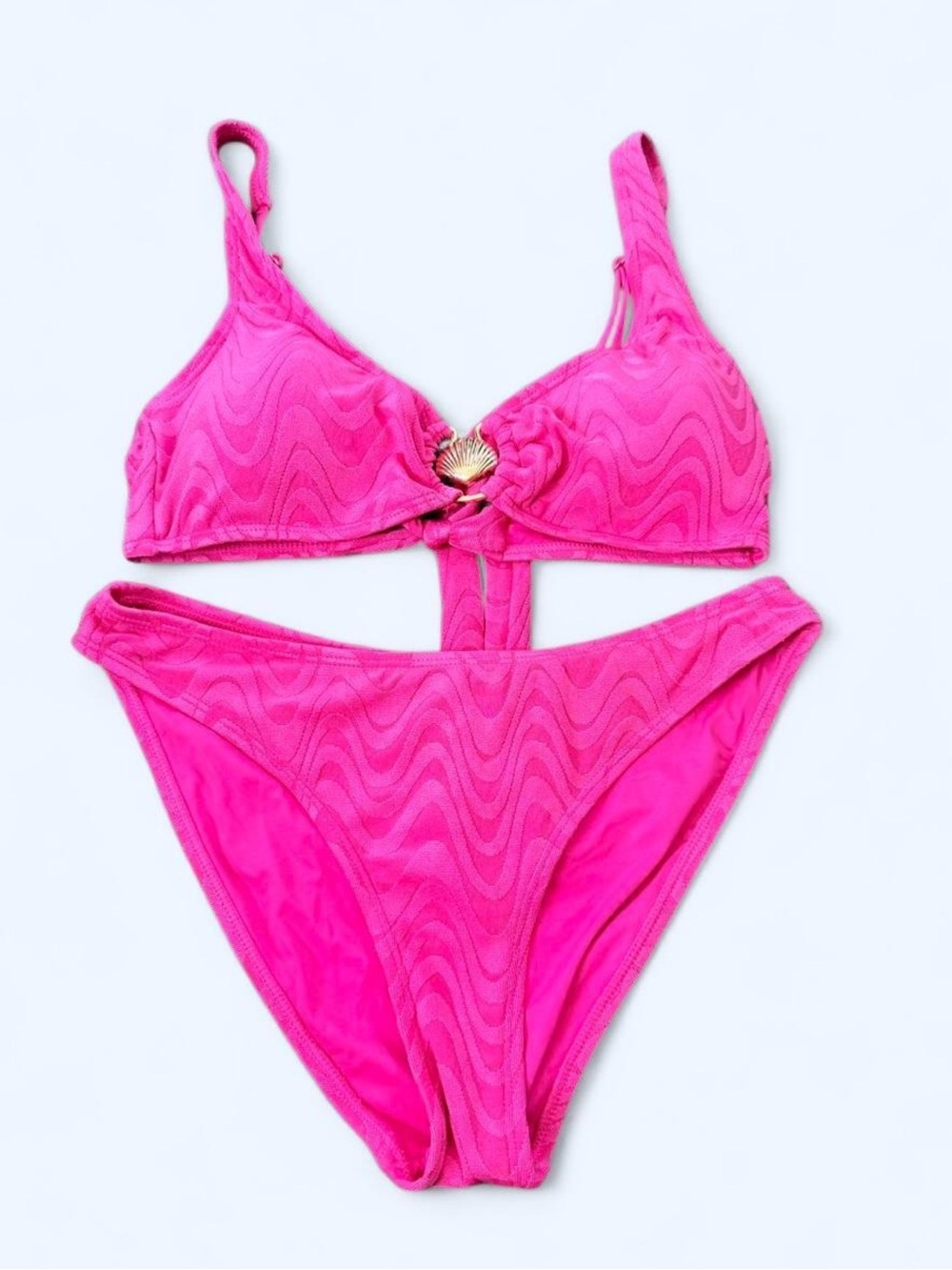 Hot Pink Two-Piece Bikini Set with Shell Charm